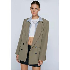 Nasty Gal‎ oversized Olive blazer in size US 4 button front taupe size M
